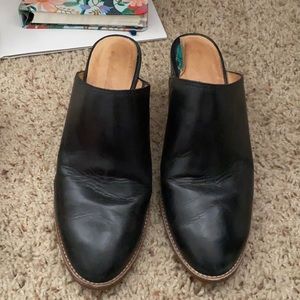 Black leather mules